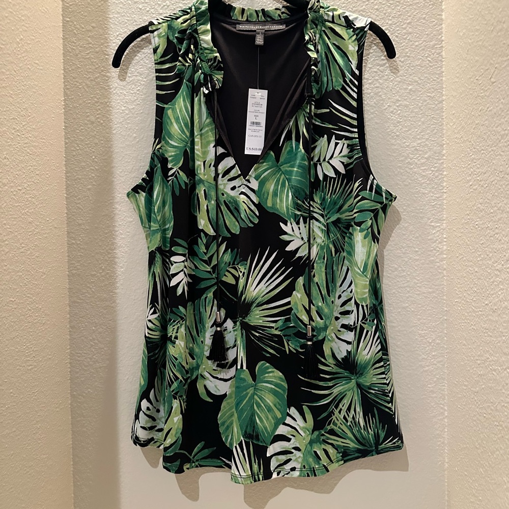 White House Black Market Green and Black Sleeveless Tie Front Tank Top